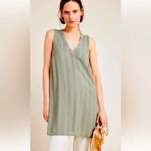 Maeve Anthropologie Sleeveless‎ V Neck Tunic Top Khaki Green Textured XL